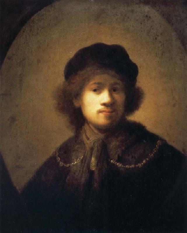 REMBRANDT Harmenszoon van Rijn Self-Portrait with Beret and Gold Chain oil painting picture